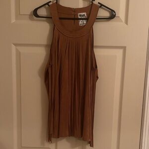 Brown Sleeveless Fringed Top